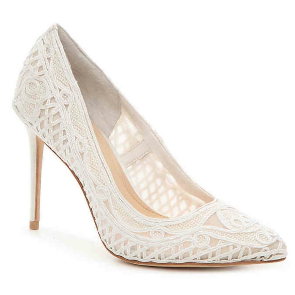 White Imagine Vince Camuto Olivia Lace Wedding Heels